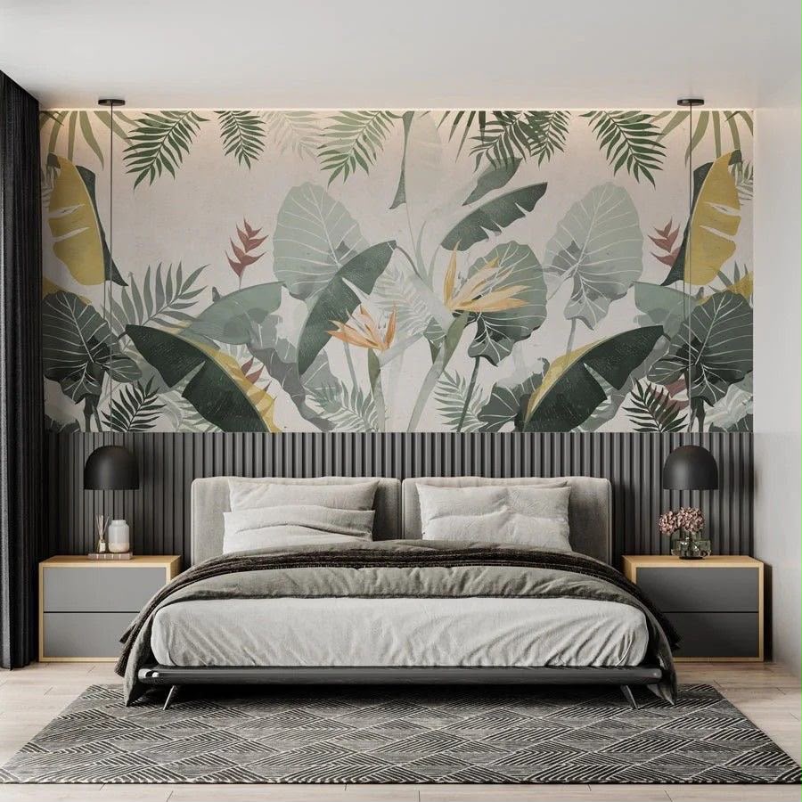 Vibrant Tropical Heliconia & Pink Banana Leaf Wall Mural (Design 62)