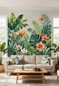 Lush Botanical Palm & Blooming Lily Floral Wall Mural (Design 63)