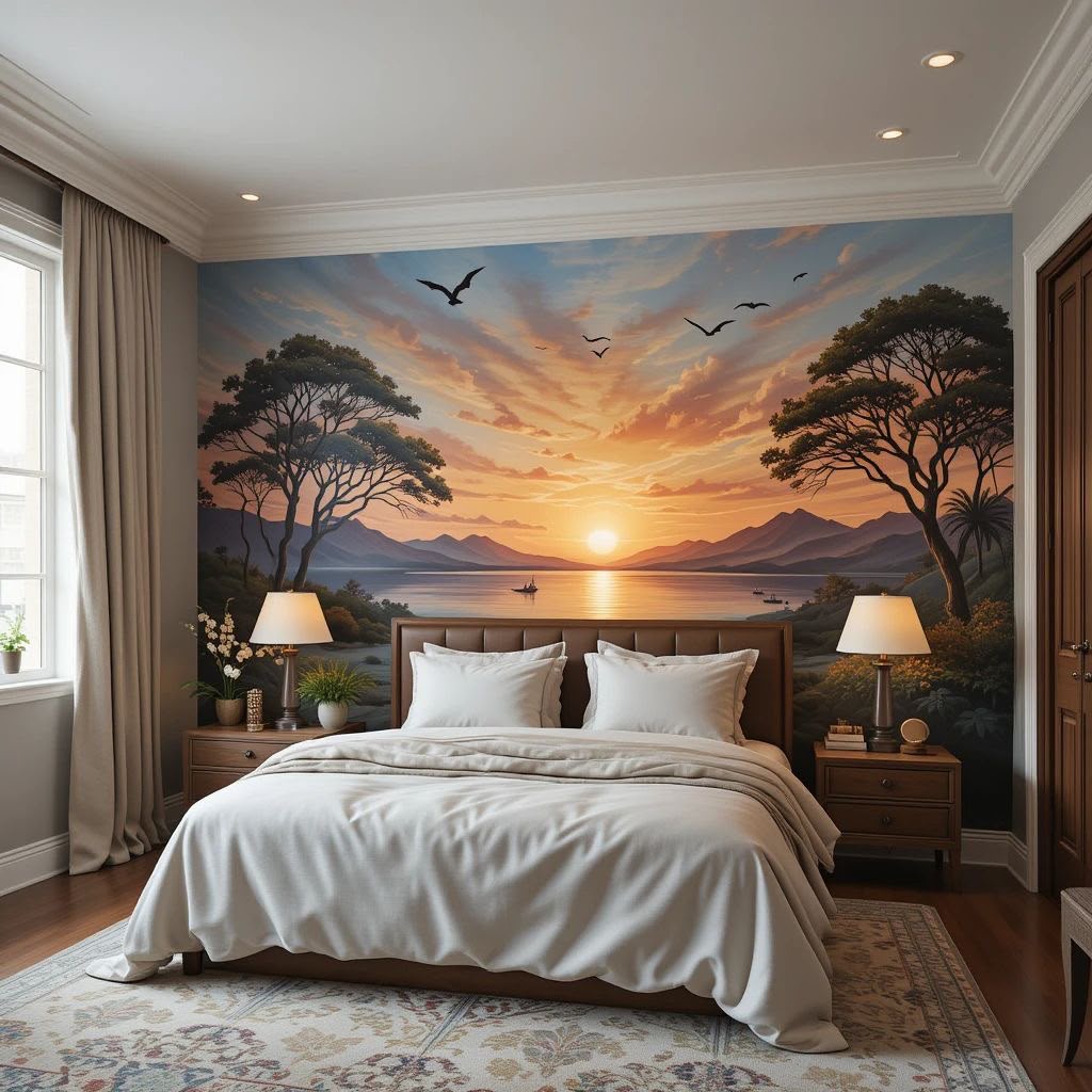 Lakeside Mountain Sunset Scenic Landscape Wall Mural (Design 68)