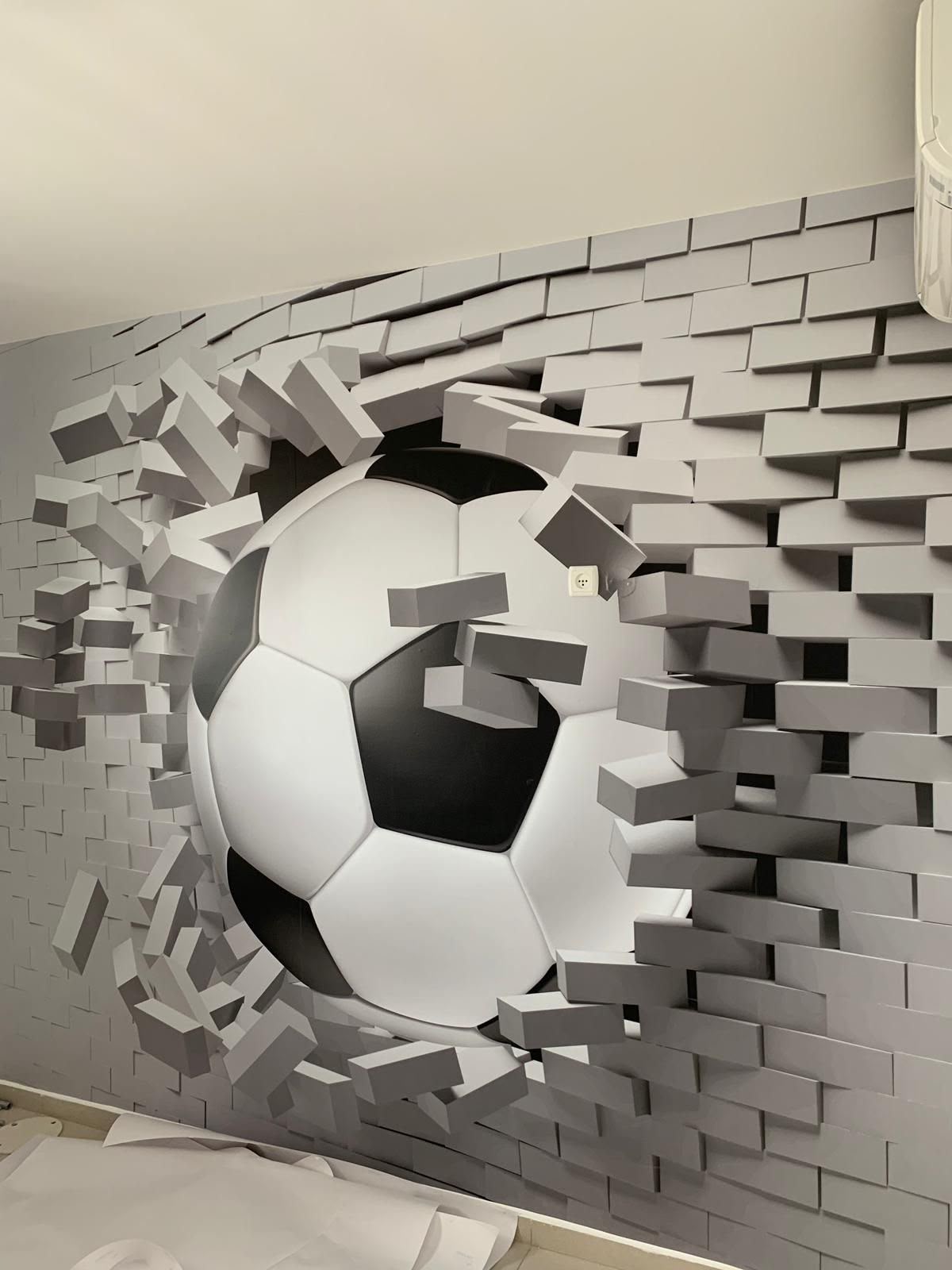 3D Soccer Ball Bursting Through Brick Wall Sports Mural (Design 78)