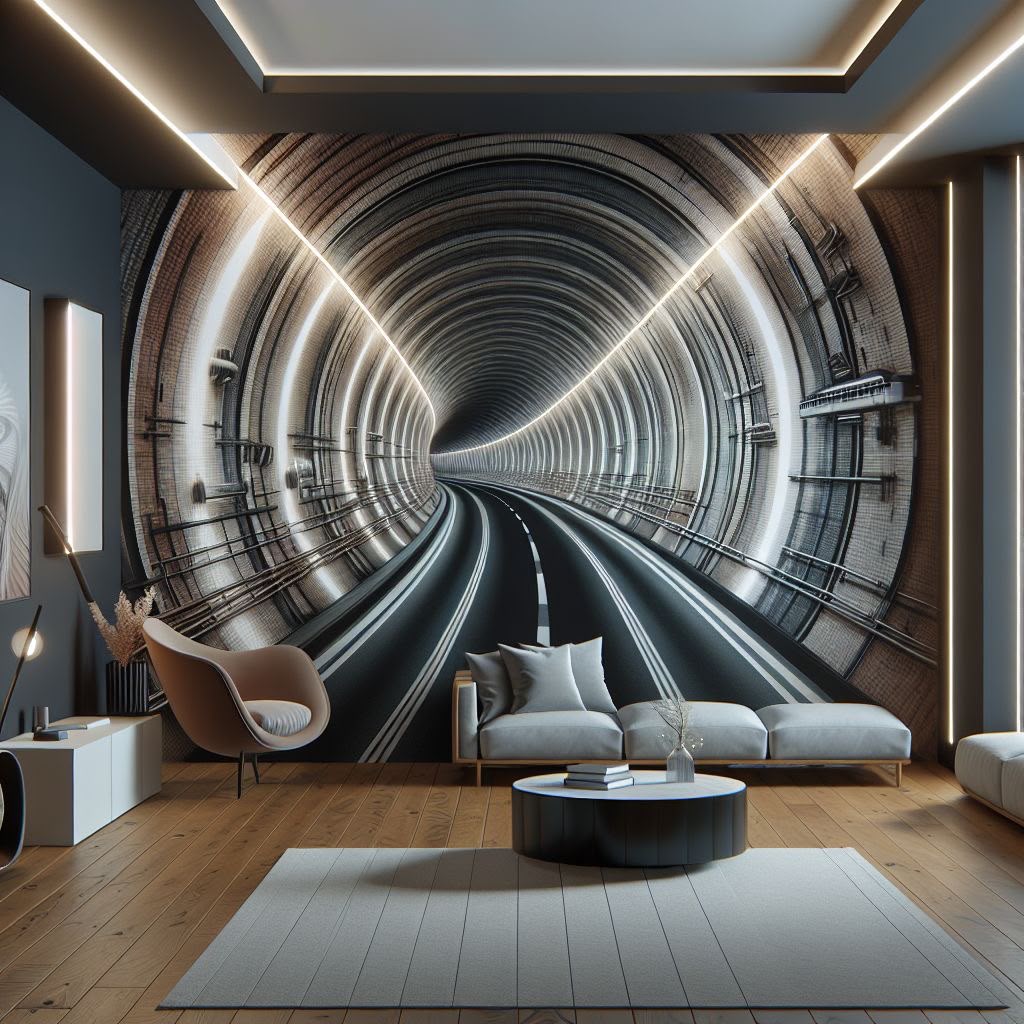 Futuristic 3D Curved Speed Tunnel Perspective Wall Mural (Design 82)