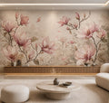 Romantic Watercolor Blush Magnolia Blossom Botanical Mural (Design 84)