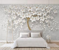 3D Sculpted White Blossom Tree with Gilded Trunk Wall Mural (Design 89)