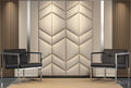 Neoclassical Quilted Leather Chevron & Fluted Wood Slat Wall Mural (Design 90)