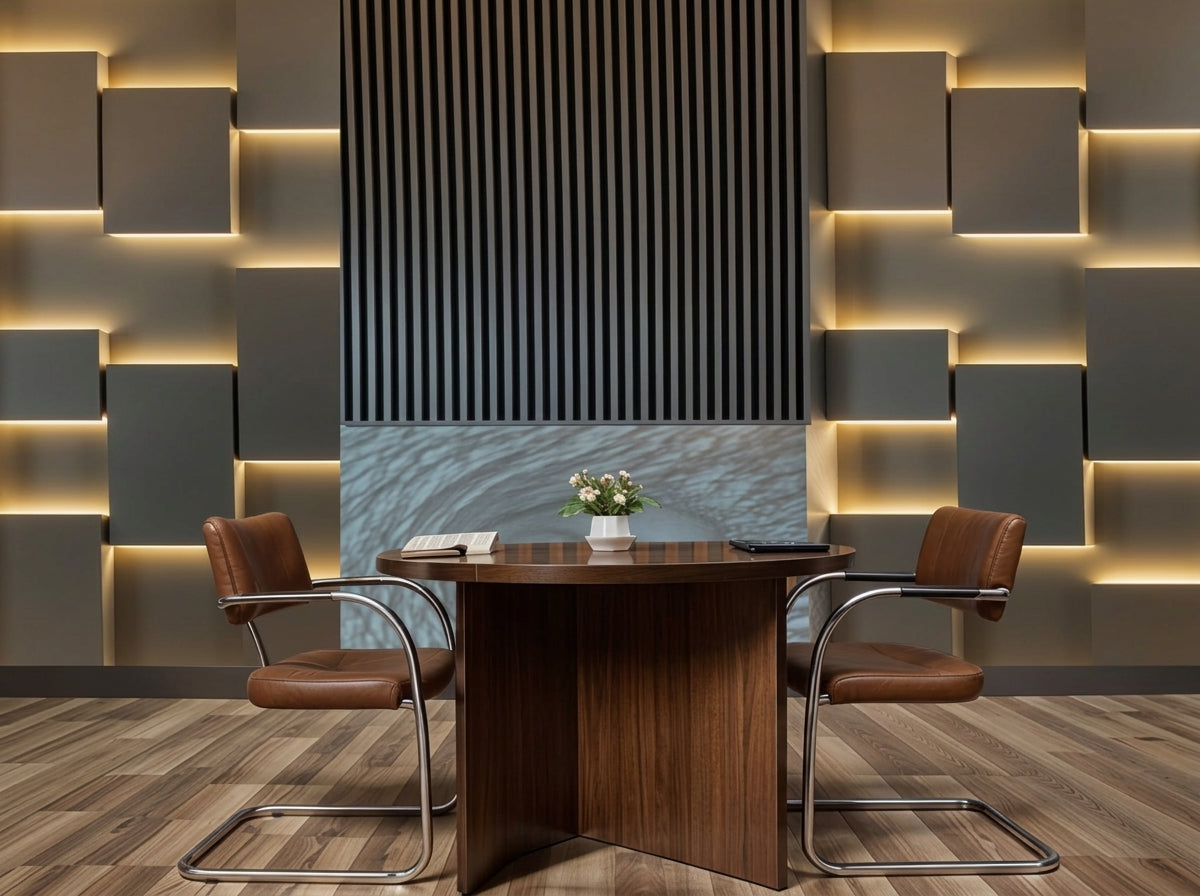 3D Illuminated Floating Block & Fluted Slat Backlit Wall Mural (Design 91)