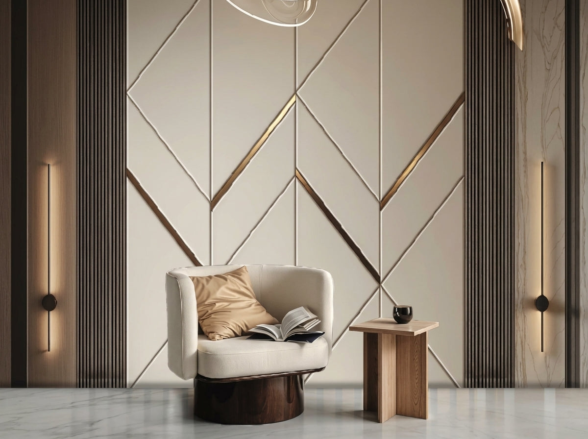 Modern Neoclassical Chevron Molding & Brass Accent Wall Mural (Design 95)