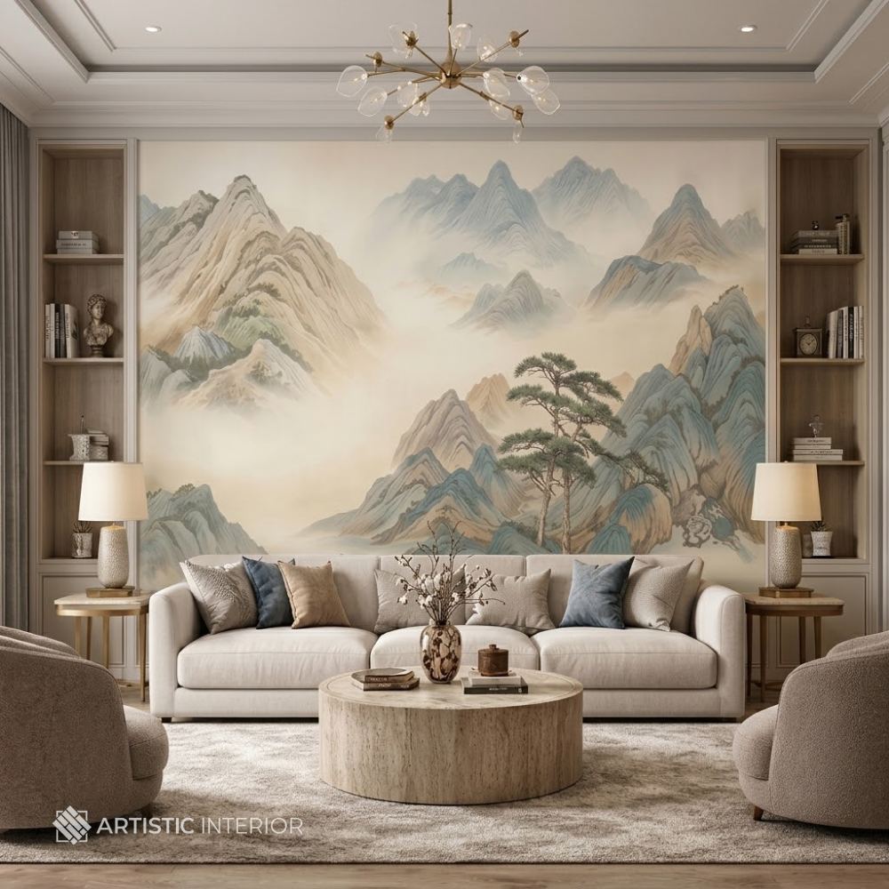 Serene Shan Shui Ink Wash Landscape Wallpaper