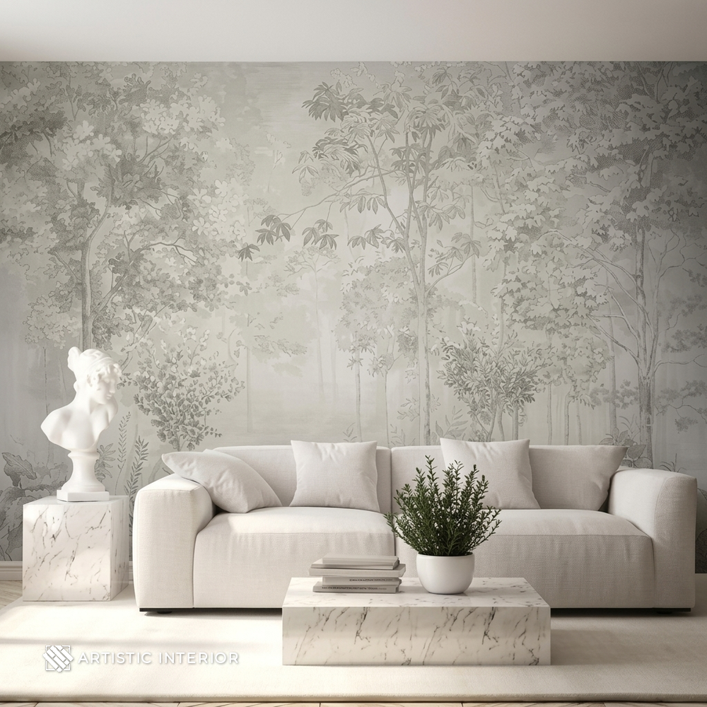 Vintage Monochrome Toile Forest Wall Mural