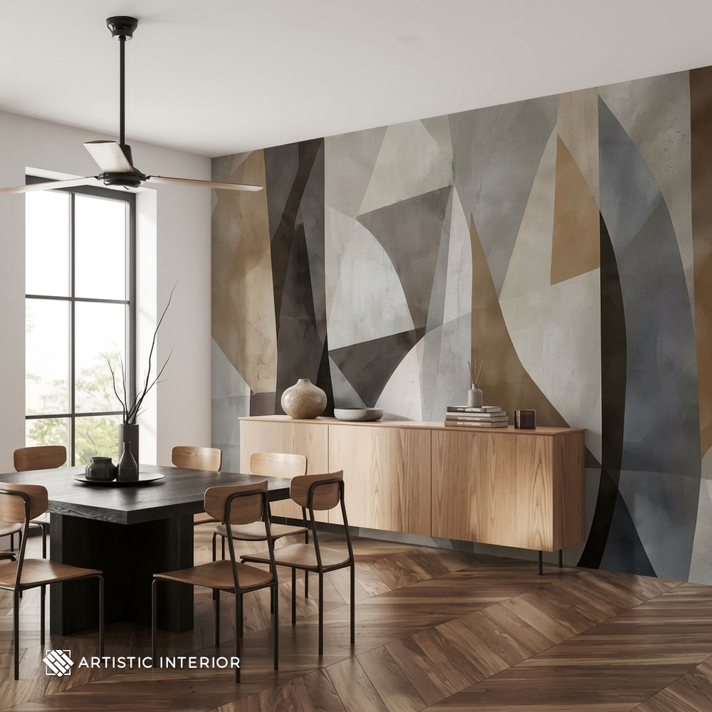 Mid-Century Bauhaus Geometric Arc Abstract Wall Mural