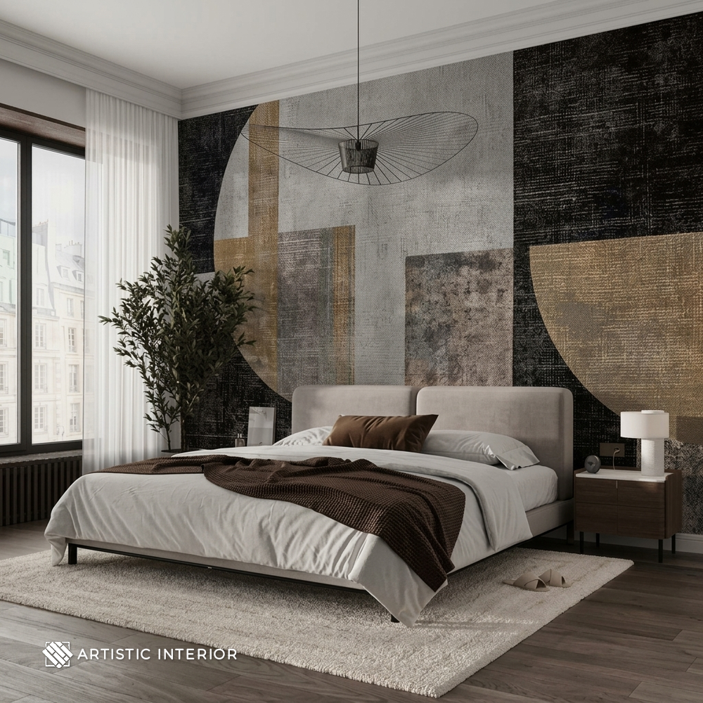 Modernist Geometric Arch & Textured Linen Wall Mural