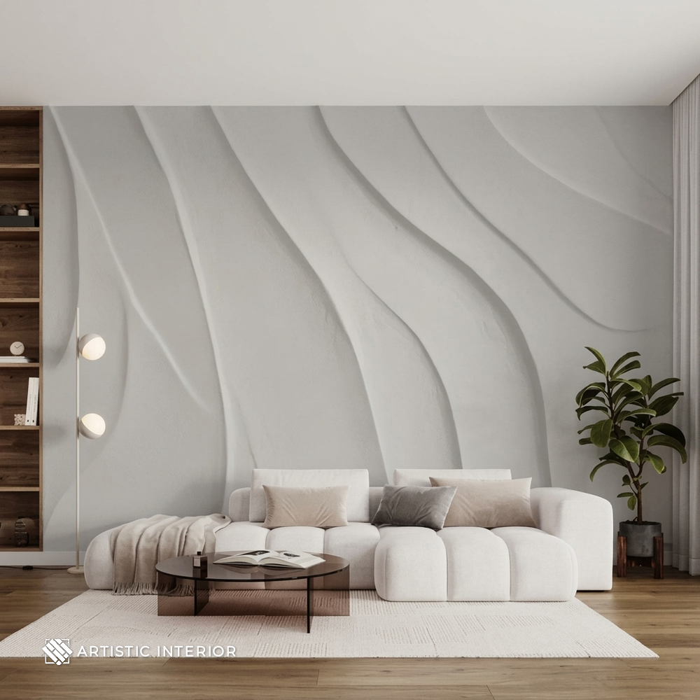 Minimalist 3D Fluid Plaster Wave Wall Mural