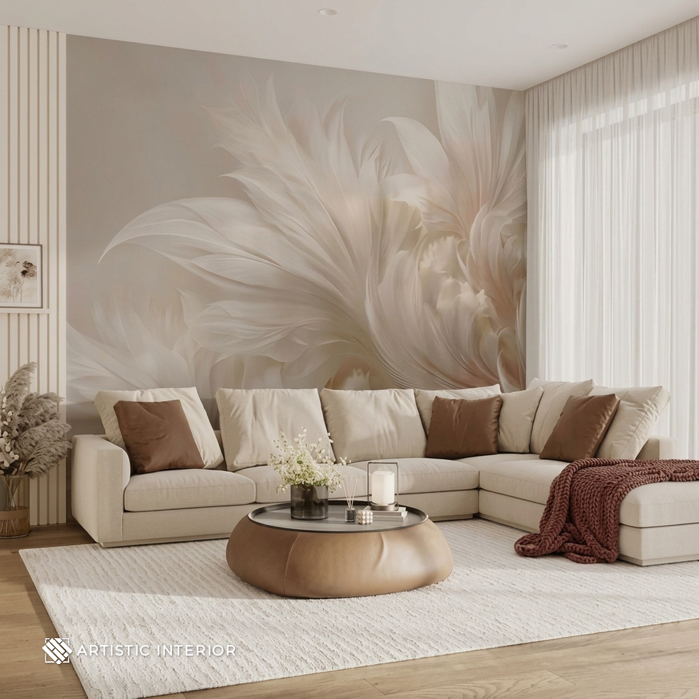 Ethereal Feather Bloom Floral Abstract Wall Mural