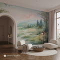 Pastel Watercolor Meadow & Mountain Valley Wall Mural