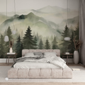Misty Pine Forest & Mountain Ridge Wall Mural