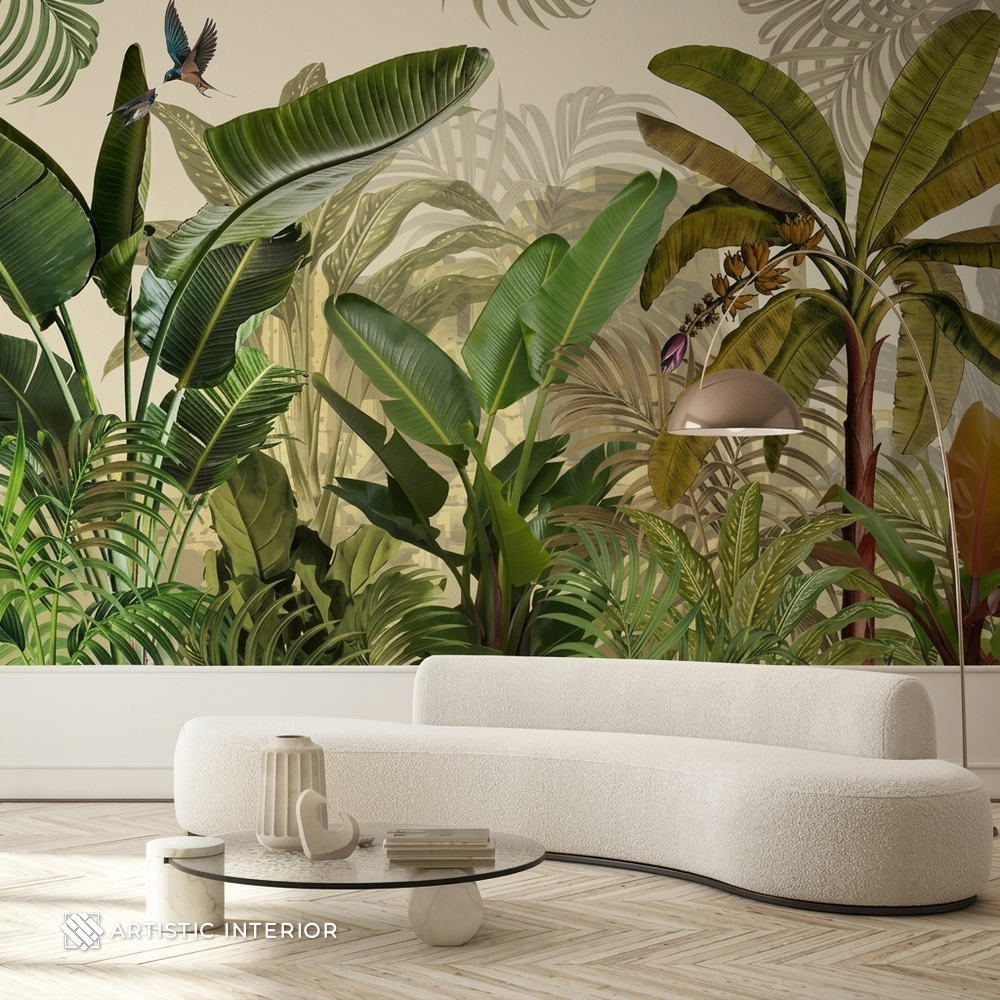 Lush Tropical Palm & Banana Leaf Botanical Wall Mural