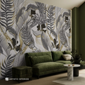 Monochrome Tropical Palm & Monstera Botanical Wall Mural