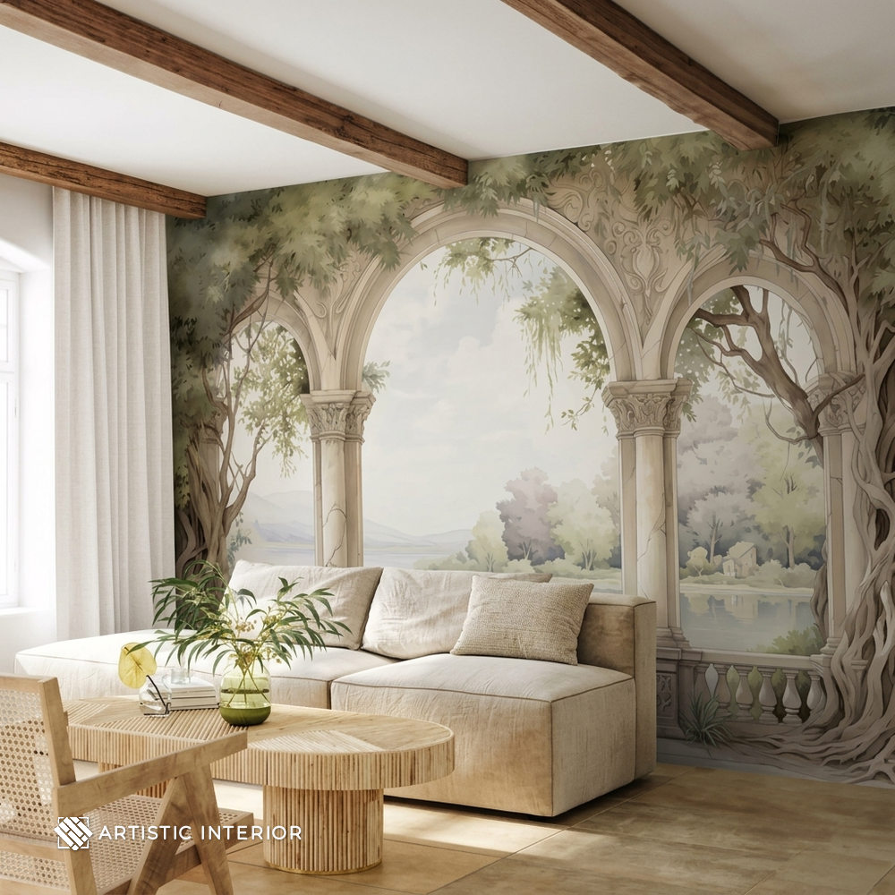 Classical Tuscan Archway & Lakeside Vista Wall Mural