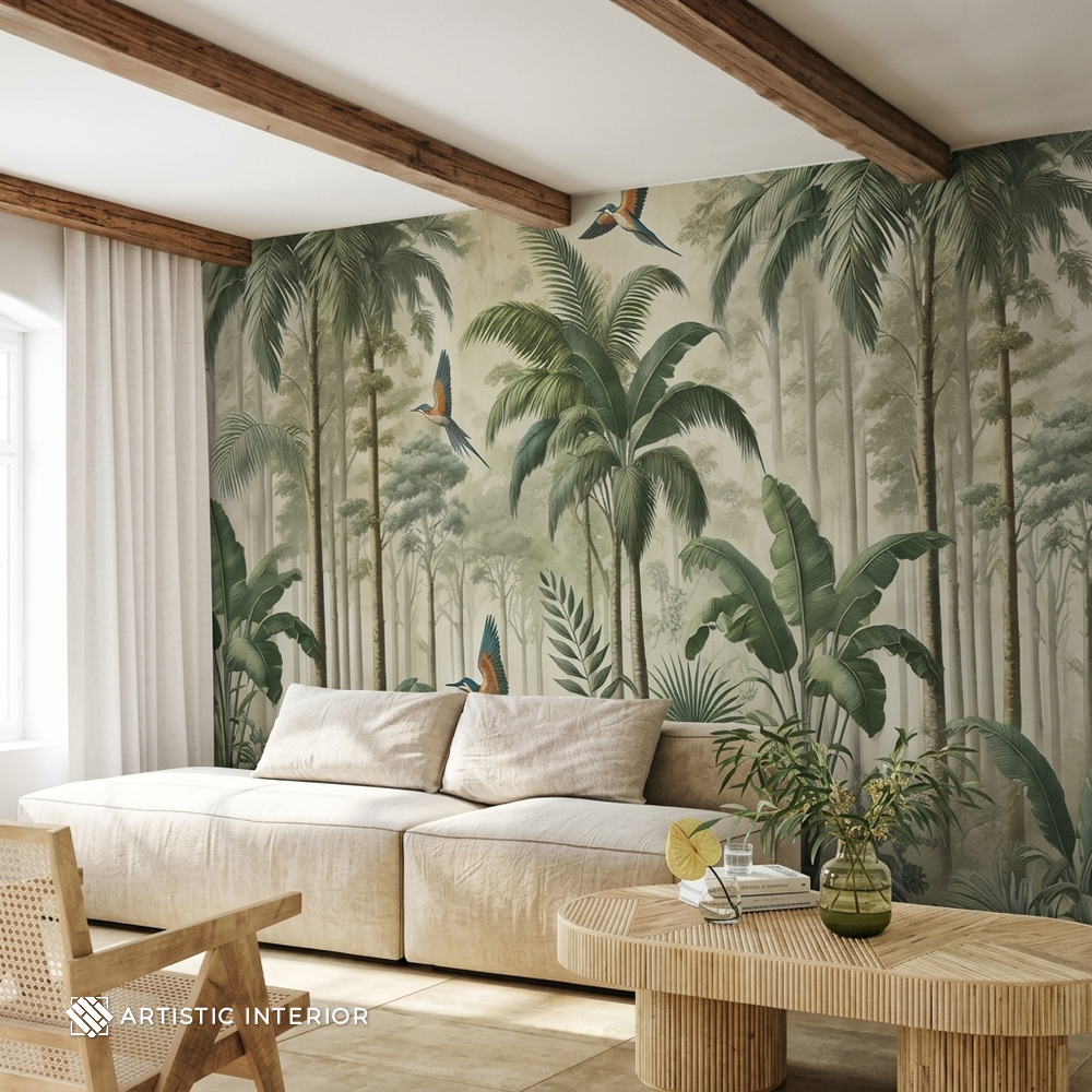 Sunlit Tropical Rainforest & Palm Canopy Wall Mural