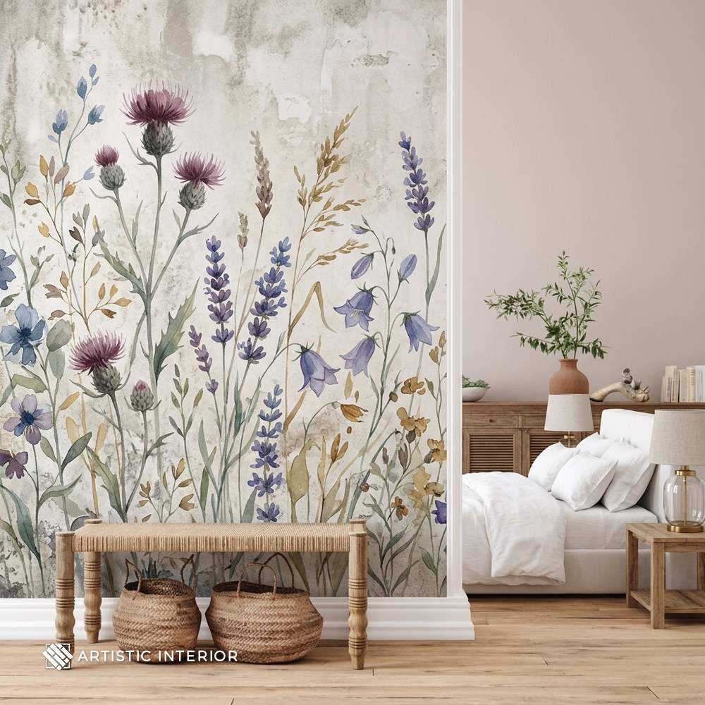 Moody Romantic Wildflower Botanical Meadow Wall Mural