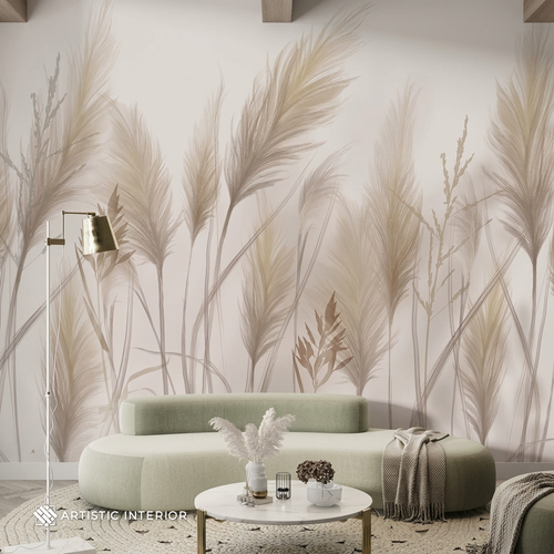 Boho Feathered Pampas Grass & Wild Reed Wall Mural