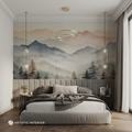 Pastel Sunrise Alpine Mountain Ridge Watercolor Wall Mural