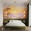 Luminous Golden Sunset Mountain Valley Wall Mural