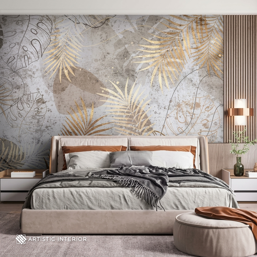 Gilded Metallic Palm Fronds & Botanical Shimmer Wall Mural