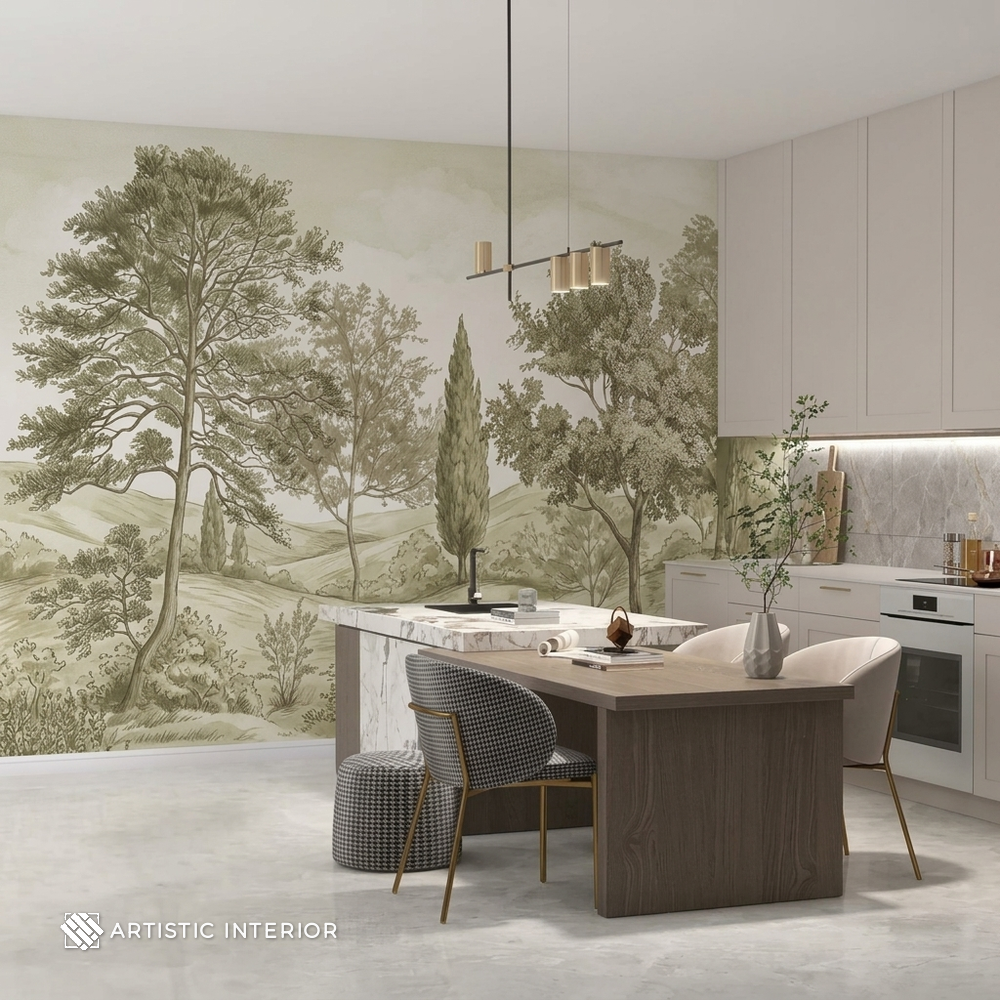 Tuscan Countryside & Woodland Trees Wall Mural