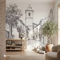 Italian Coastal Village Architectural Sketch Wall Mural