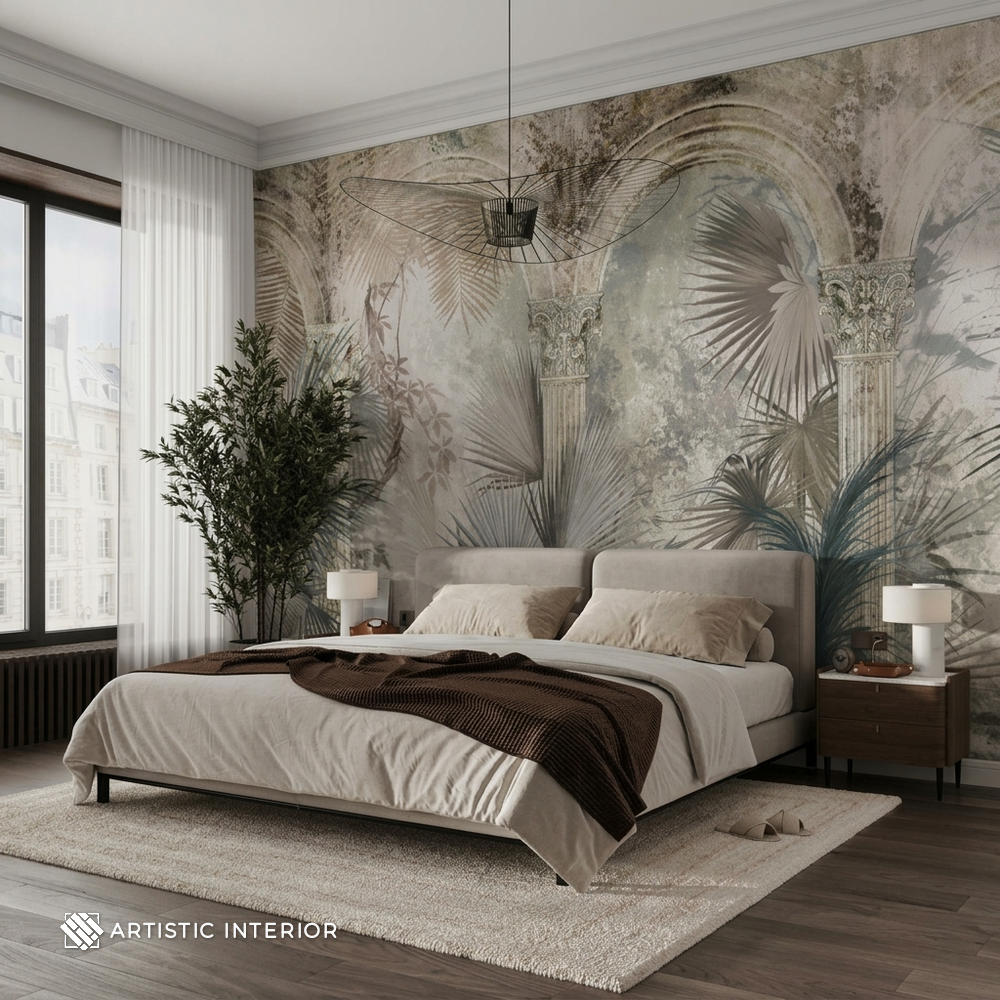 Classical Corinthian Arch & Tropical Palm Solarium Wall Mural