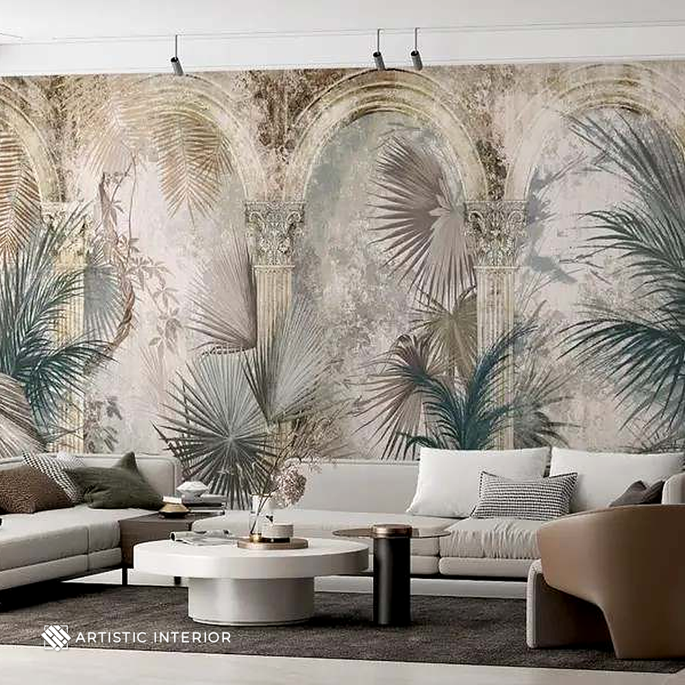 Panoramic Tuscan Roman Arches & Palm Solarium Wall Mural