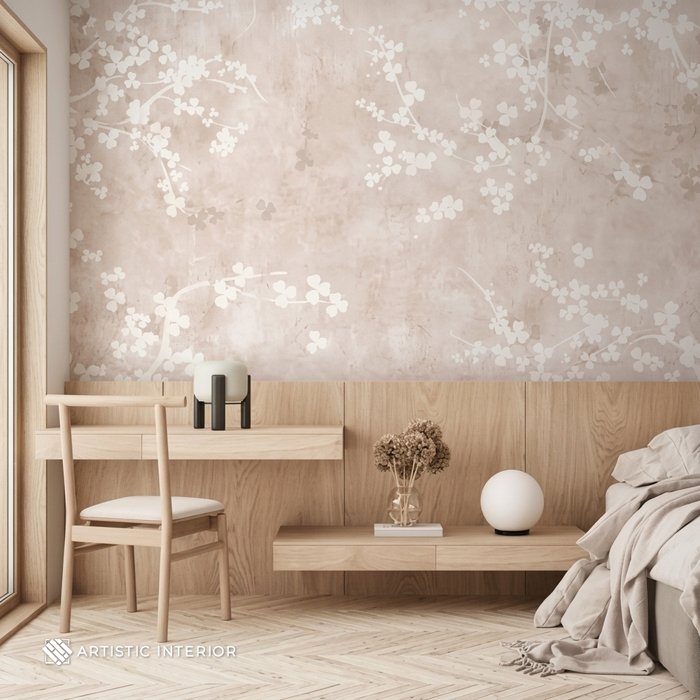 Ethereal Blush Cherry Blossom Plaster Wall Mural