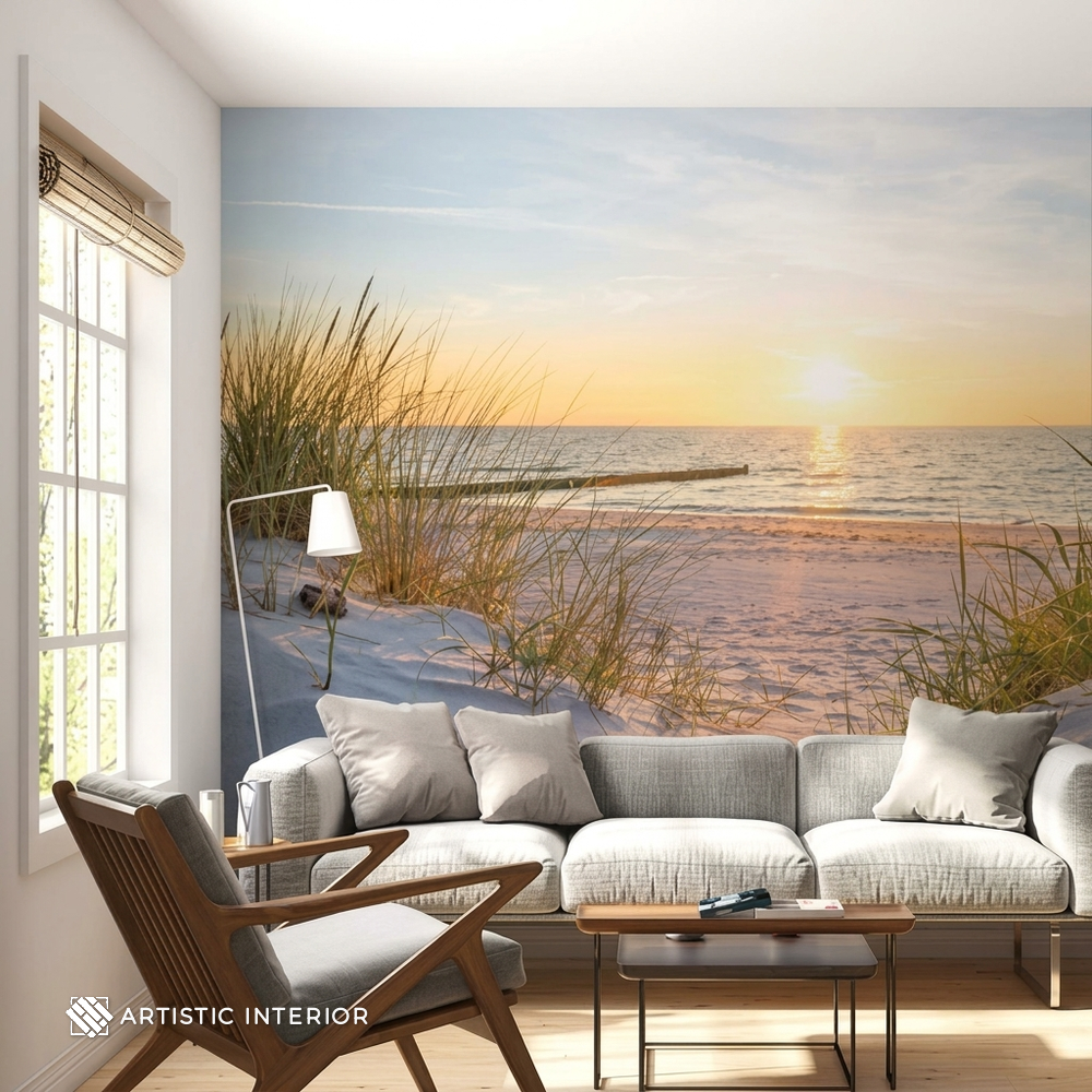 Golden Dune Coastal Ocean Sunset Wall Mural